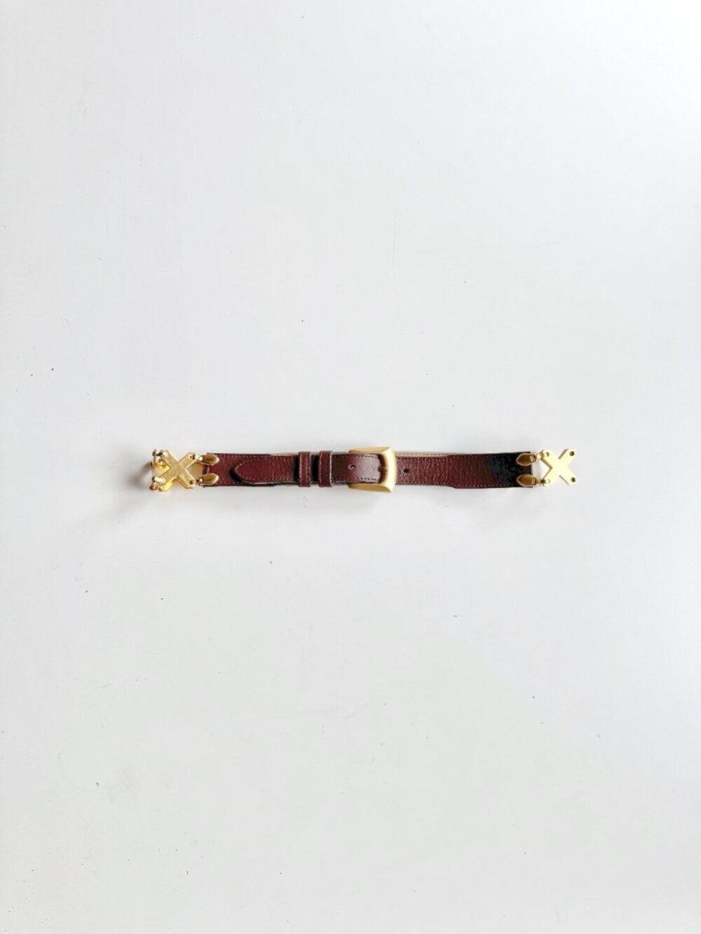 Vintage KUDOS Brown Leather Gold Triple X Link Metal Belt, Size 70/28